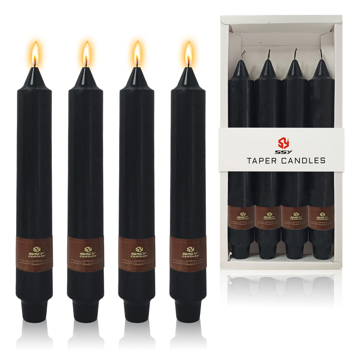 Black Halloween Taper Candles 4 Pack Hand-Poured 9 Inch Unscented Long Tapered Candles for Spooky Decor, Haunted Houses & Gothic Weddings - Clean Burning, Smokeless & Odorless
