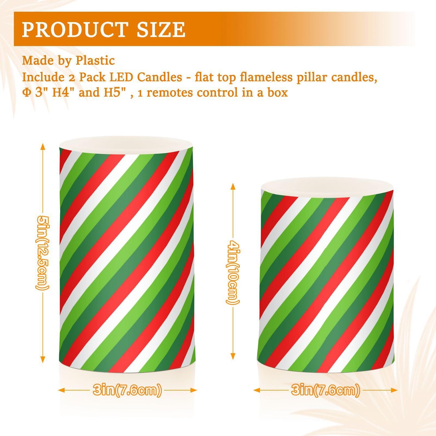 Flameless Candles Battery Operated Christmas Candy Cane Flickering Led Pillar Candles With Remote Control Red White Green Stripes Colour Changing Warm Light Candles For Halloween Christmas Wedding