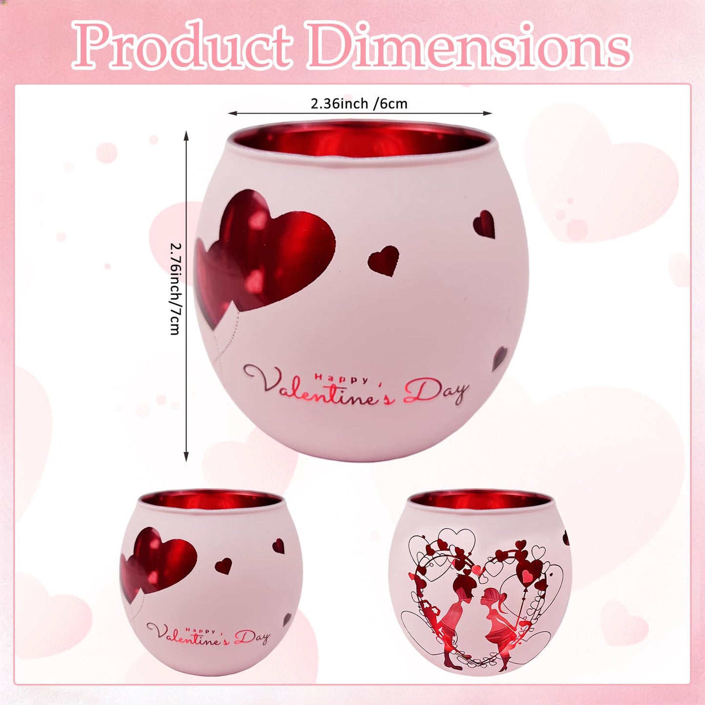 Heart Glass Tea Light Candle Holders, Votive Tealight Holder Table, Love Centerpiece Decorations for Valentines Wedding Party Decor (Pink-2)