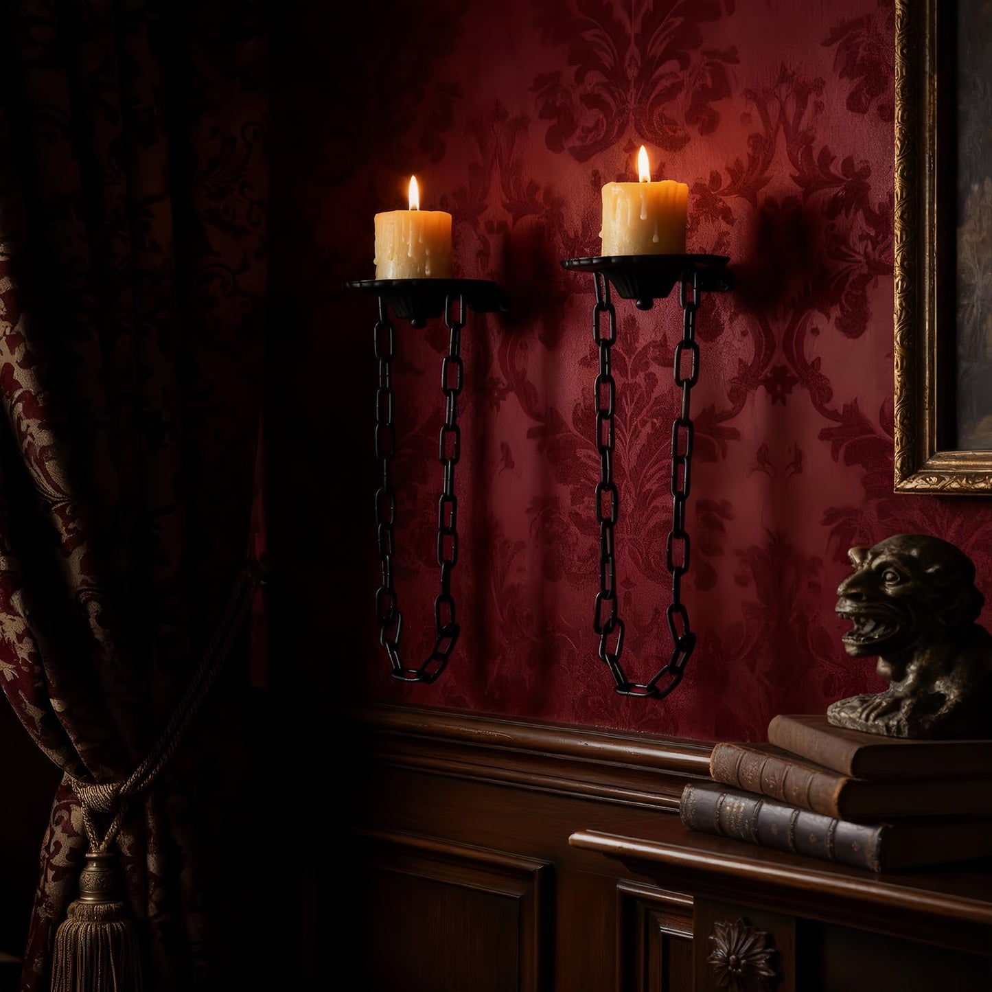 Candle Sconce(Set of 2)-Medieval Metal Wall Decorations-Gothic Retro Chain Wall Candle Sconces-Black Wall Sconces