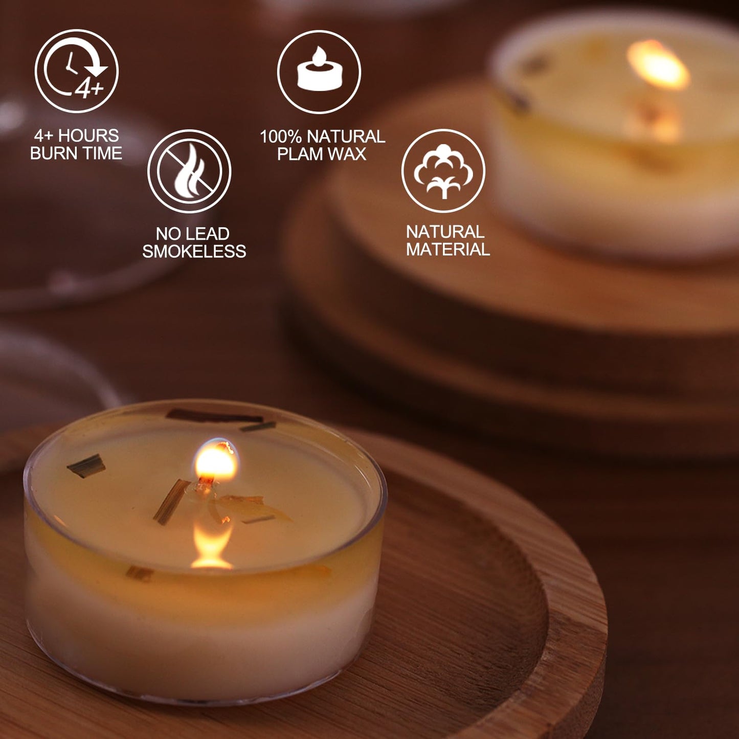 48Pcs Citronella Scented Tealight Candles, Palm Wax White Tea Lights, 4h Long Burning Tea Light Candles with Dried Flowers for Holiday, Wedding, Spa, and Home Decoration