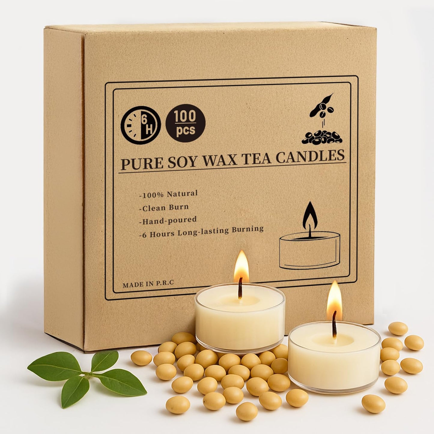 Crenovo Tea Lights Candles 100 Pack, Natural Soy Wax Tealights Candles Bulk 6 Hours Non-Toxic, Long Burning, Unscented Small Votive Cup Candles for Wedding, Party, Dinner, Emergency