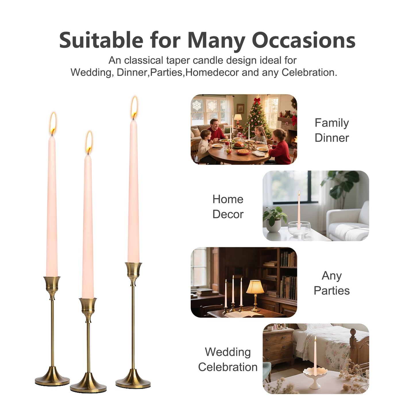 8 Pack 10 Inch Pink Champagne Taper Candles Long Burning Time Dripless Candles for Dinner Home Decor Wedding Parties and Celebrations