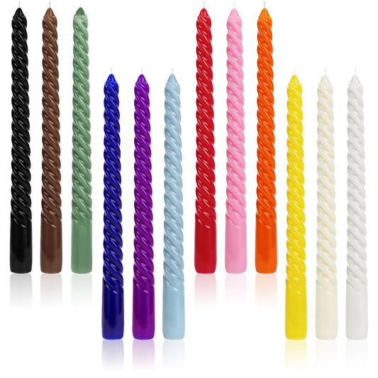 Tobeape 12 Pack 10 Inch Colored Spiral Taper Candles 12 Colors, Unscented Dripless Twisted Wax Candles for Holiday Celebration Wedding Birthday Party Display Home Decor - 8 Hour Long Burning