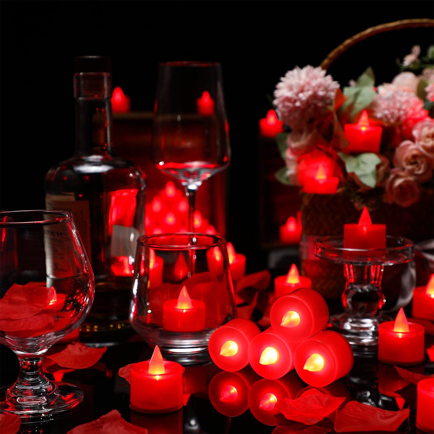 Coume 6000 Pcs Artificial Rose Petals with 72 Pcs Flameless LED Candles Romantic Decorations Fake Candles Anniversary Decorations for Valentine's Day Wedding Night(Red)