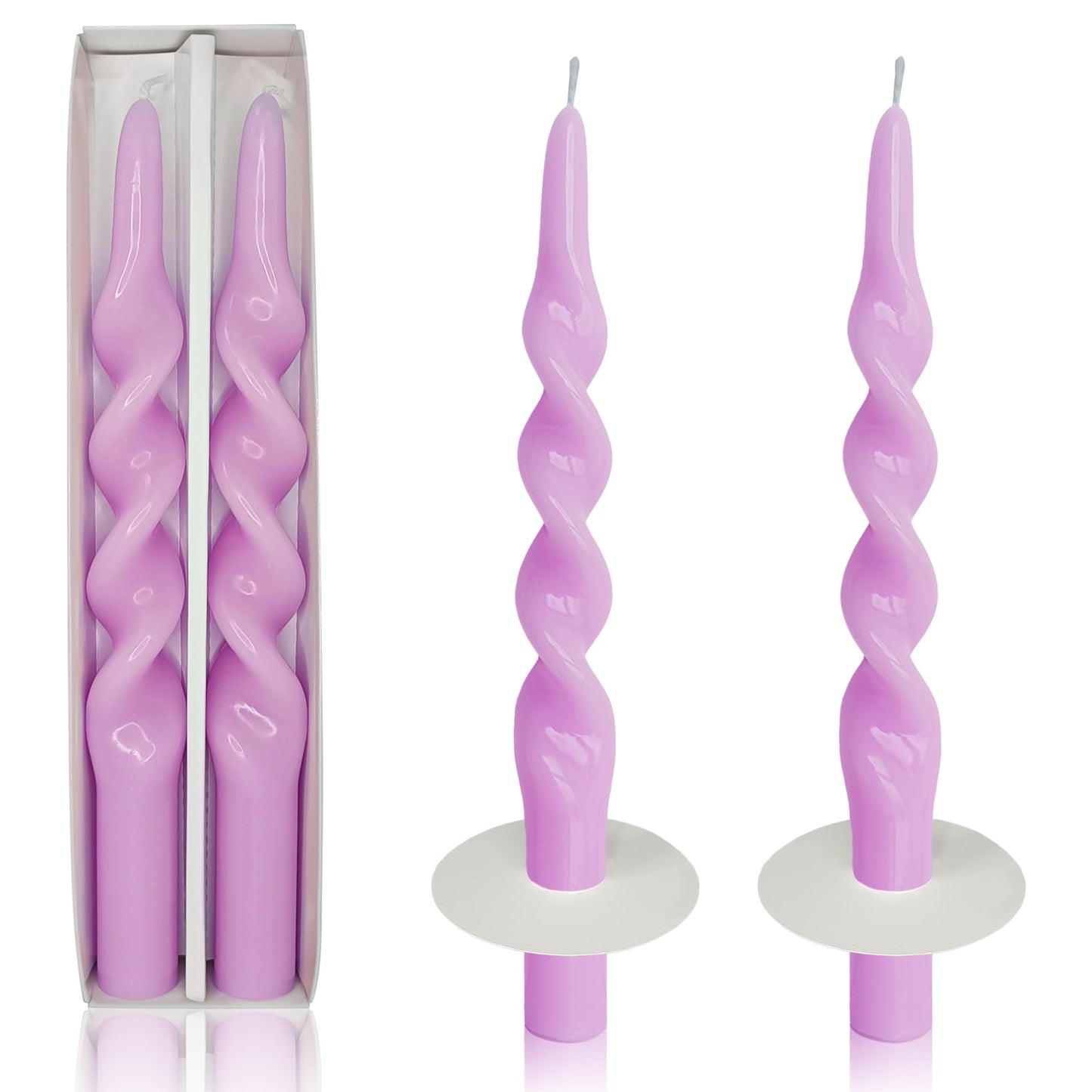 Spiral Taper Candle Tall Twisted Candlesticks -10 INCH Purple Candle Sticks Long Tapered Candle Unscented Candles with Candle Drip Tray for Holiday Wedding Party Home Decoration