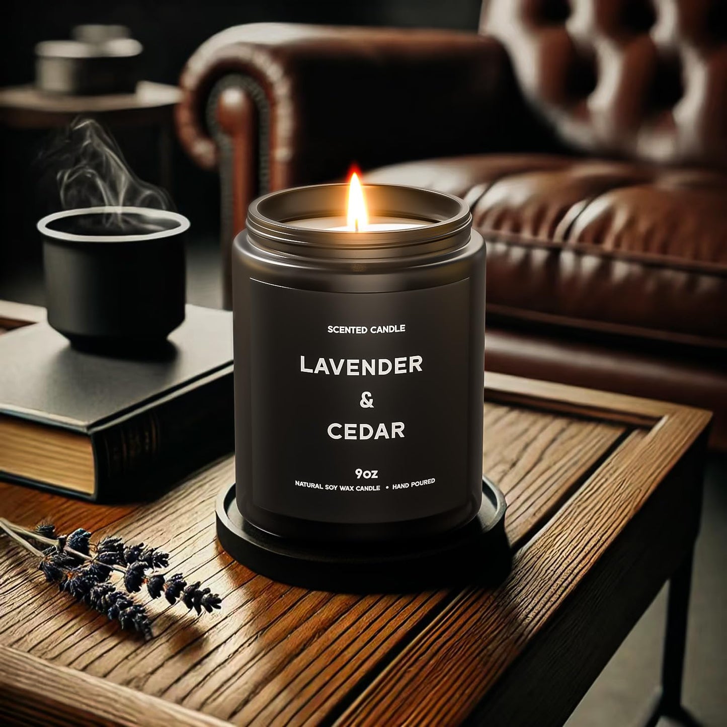 VEGISHINE Lavender＆Cedar Candle, 9oz Scented Candle for Men, Scented Candles for Home, Soy Candle Gifts for Men, Personalized Blessing Minimalist Men's Scented Candle