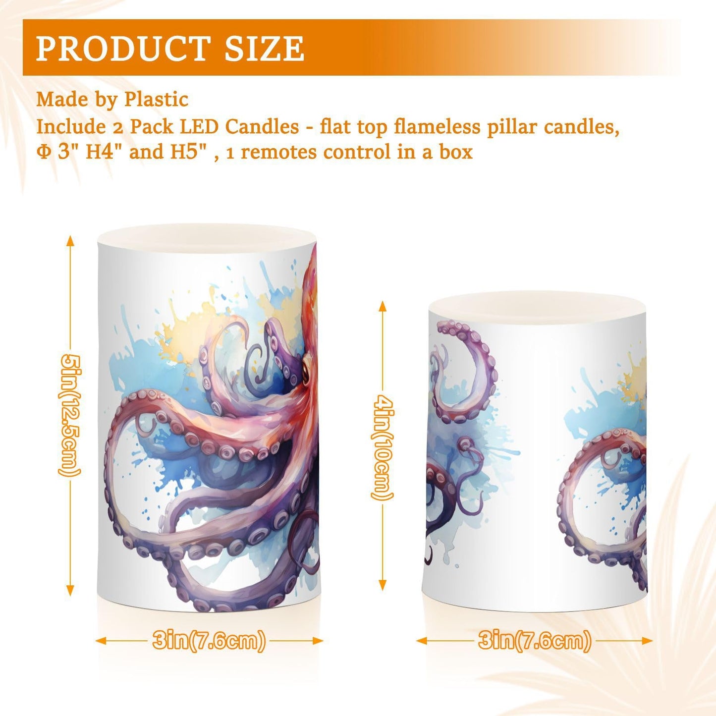 ALAZA Ocean Octopus Flickering Flameless Candles Battery Operated with Remote Timer,Tea Light Candles LED Pillar Votive Candles Set of 2 for Outdoor Indoor Decorations