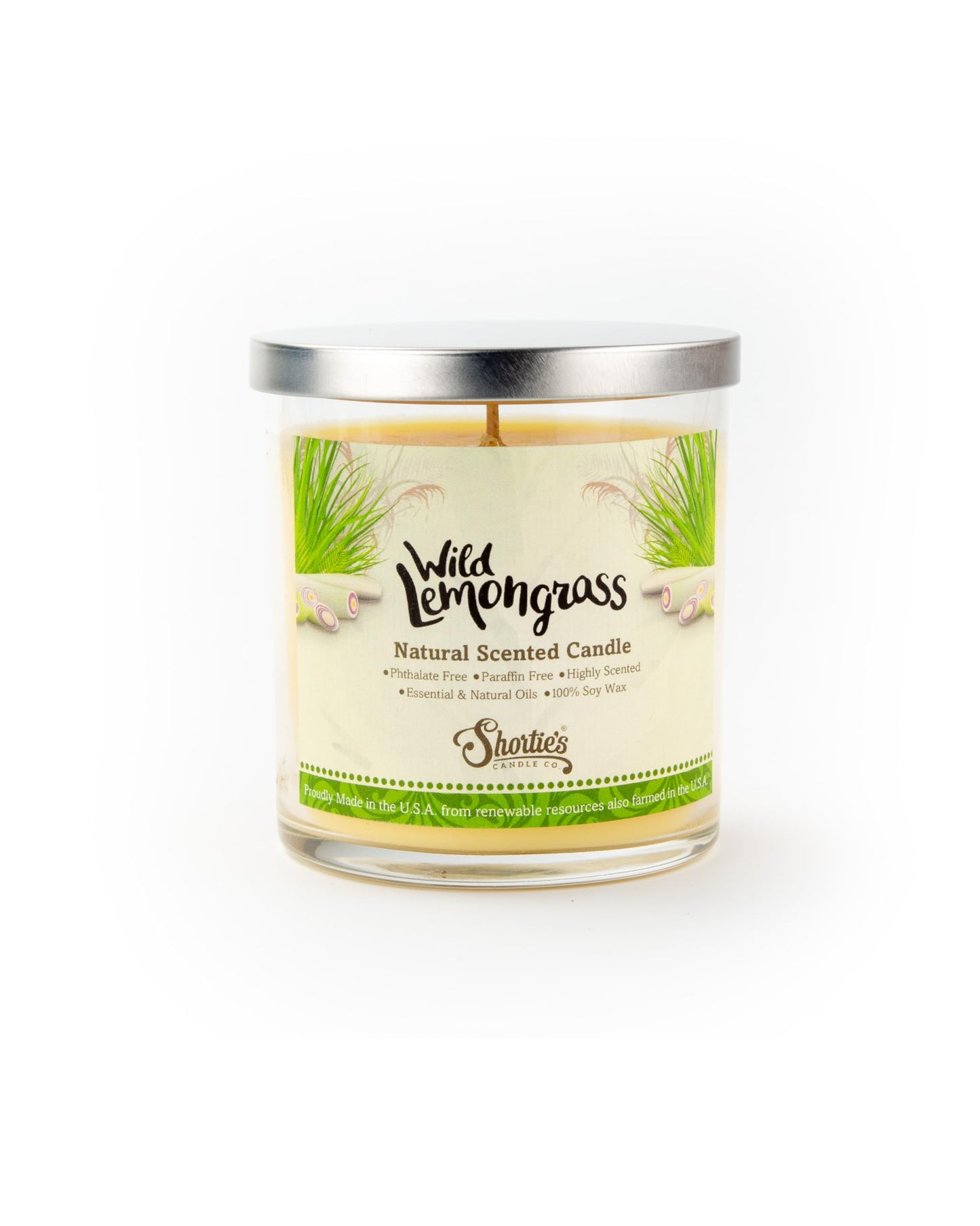 Wild Lemongrass Scented Natural Soy Candle, Essential Fragrance Oils, 100% Soy, Phthalate & Paraben Free, Clean Burning, 9 Oz.