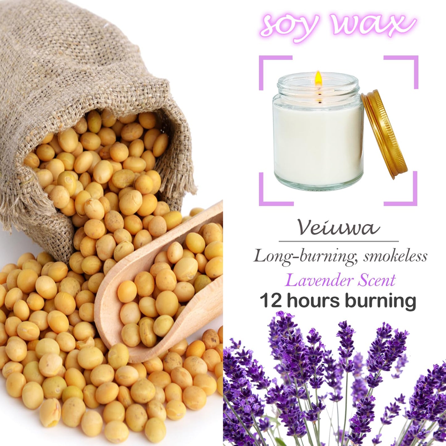 Veiuwa 12 Pcs 4 Oz Mini White Soy Candles,Lavender Scented Candles Set,Bulk Aromatherapy Candle,Great Stress Relieving Scented Candle for Girls as a Gift for Birthdays, Weddings and More!