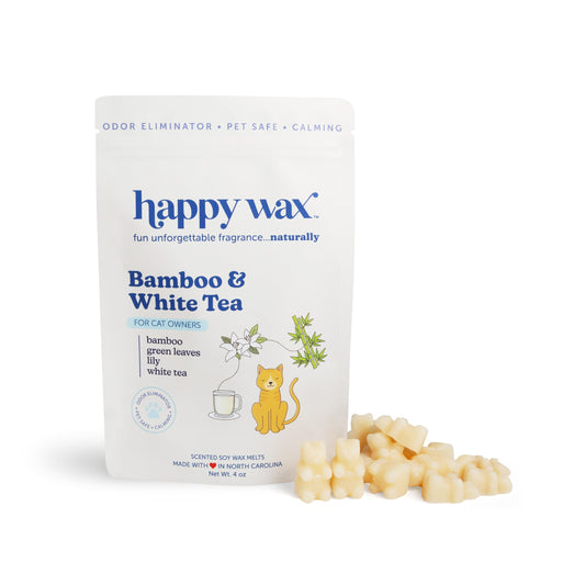 Happy Wax Bamboo & White Tea Scented Wax Melts for Cat Owners – Odor Eliminating, Calming, Pet-Safe, Non-Toxic, Dye-Free, Perfect for Use with Wax Warmers - 4 oz Pouch