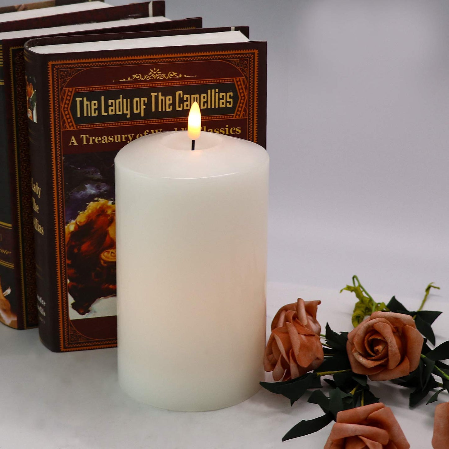 Eldnacele Large Flameless Flickering Candles White 3D Realistic Black Wick with Timer, 4” X 7.5” Battery Operated Real Wax Pillar Candles Warm White for Home Wedding Party Festival Decoration