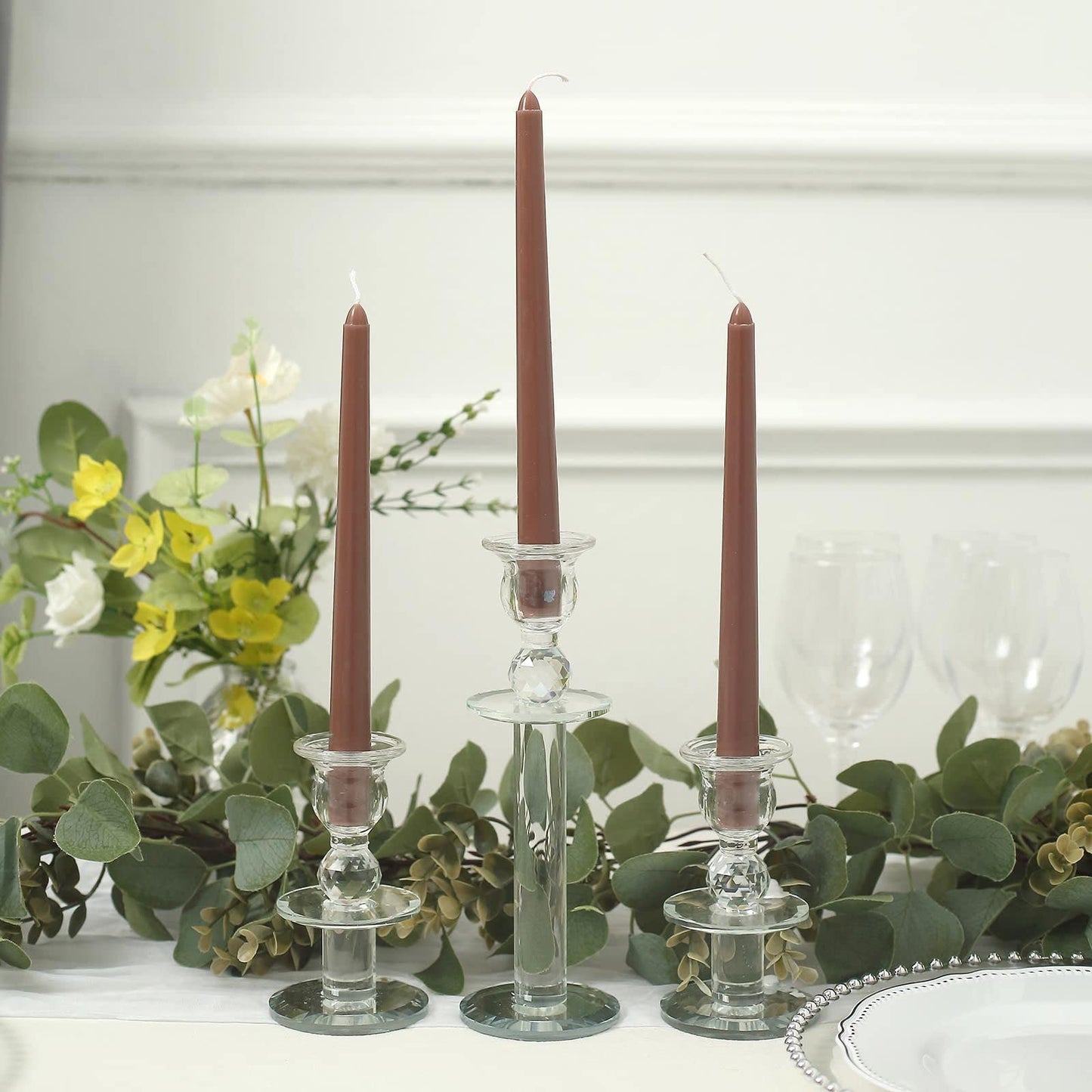 Tableclothsfactory 10" Tall Premium Quality Dripless Unscented Mocha Brown Taper Candles Wedding Dinner Candles for Wedding Decoration Set of 12