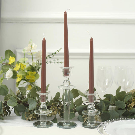 Tableclothsfactory 10" Tall Premium Quality Dripless Unscented Mocha Brown Taper Candles Wedding Dinner Candles for Wedding Decoration Set of 12