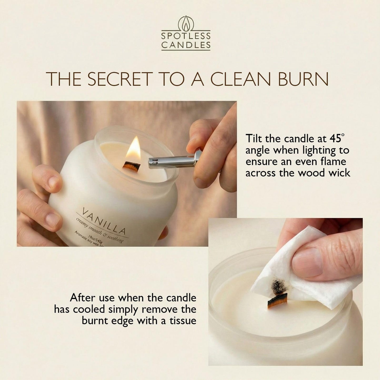 Vanilla Volcano Candle 19oz: 80-Hour Burn, Creamy Smooth Vanilla Scent, Hybrid Soy Wax, Crackling Wood Wick, Cream Matte Glass Jar, Gold Foil Gift Box by Spotless Candles
