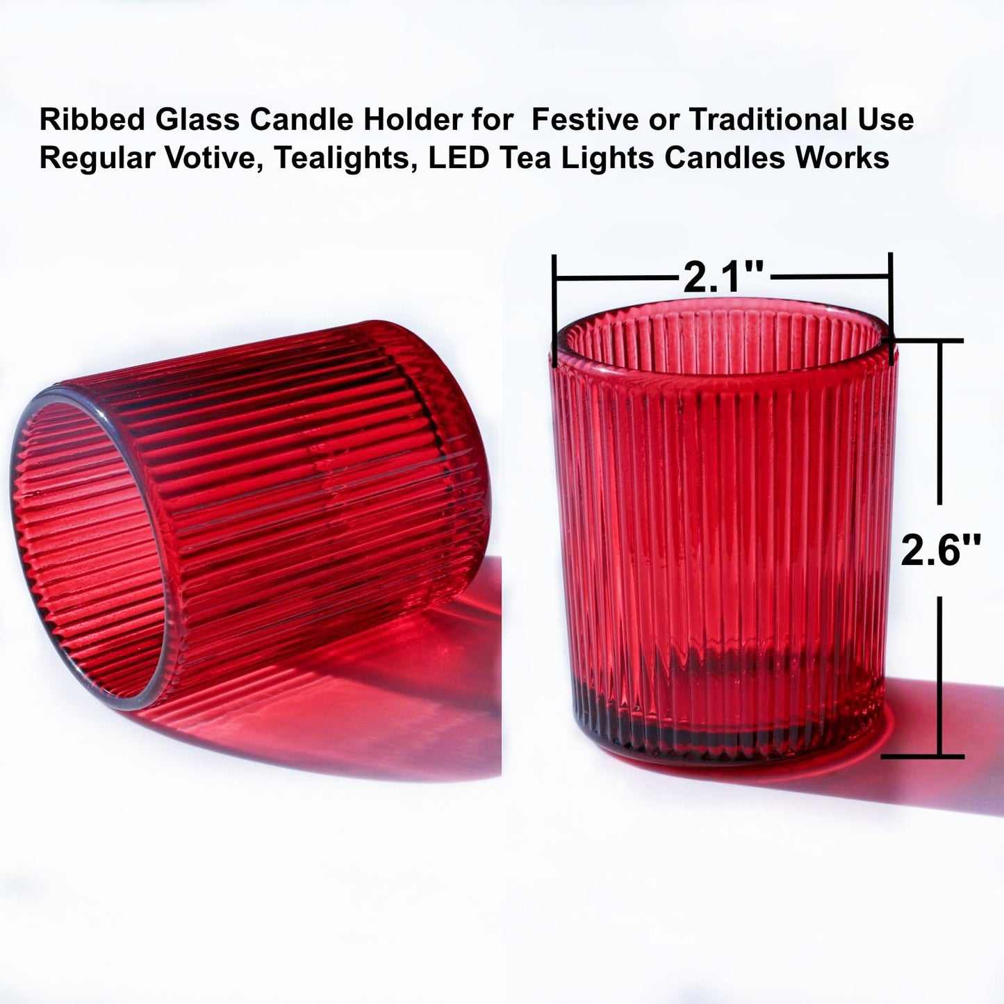 VOHO Red Candle Holders Set of 12, Ribbed Glass Votive Candle Holders Bulk for Holiday/Party Decorations, Tea Lights Candle Holder Wedding Centerpieces for Tables