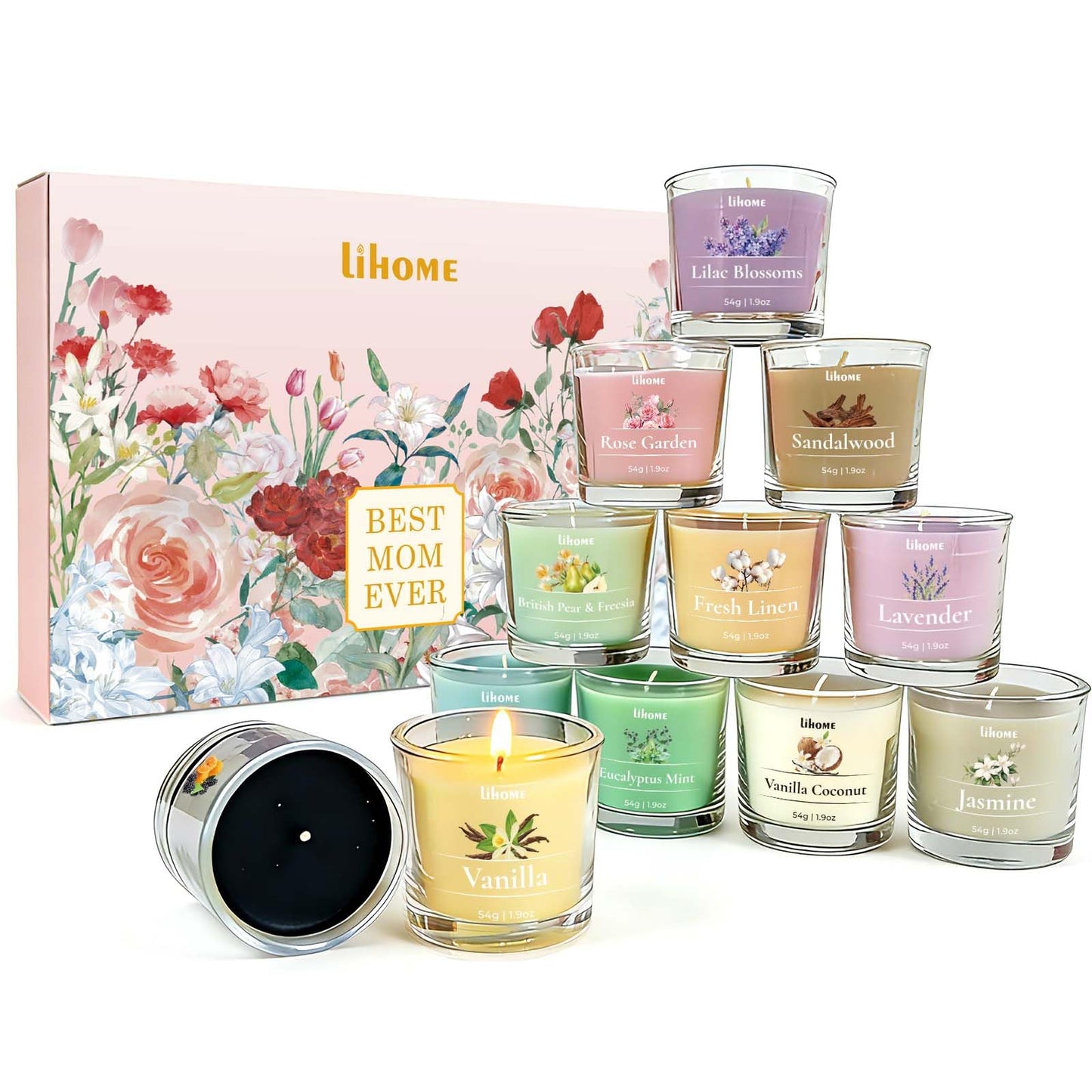 Mothers Day Gifts for Mom - 12 Scented Candles Set with Messages, Best Birthday, Christmas, Thanksgiving Gifts for Mom from Daughter Son