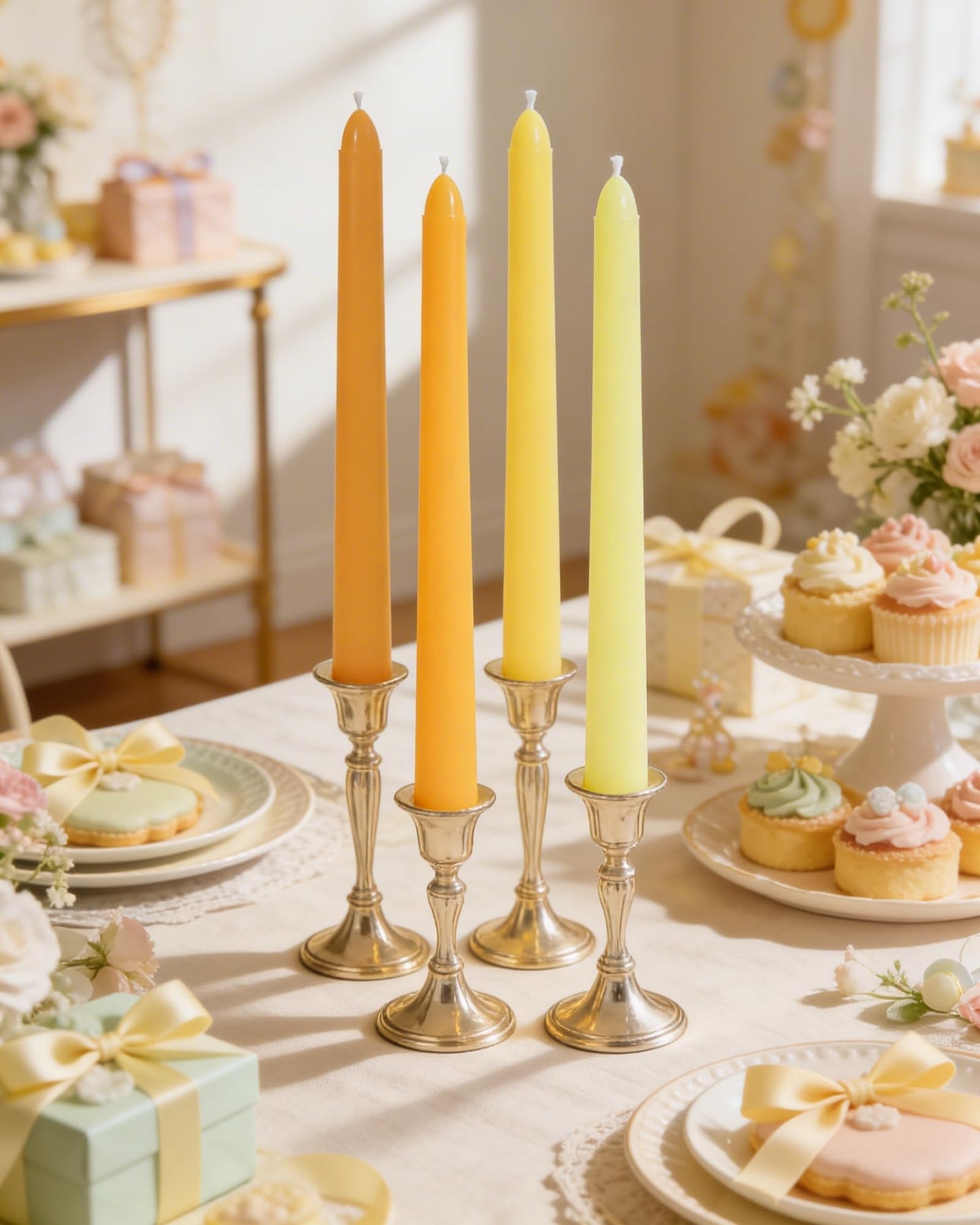 Viyffo Taper Candles 10 Inch Yellow 12 Pack Unscented, Smokeless Long Tall Tapered Candlesticks Wedding Home Decor Dinner Natural Color Series