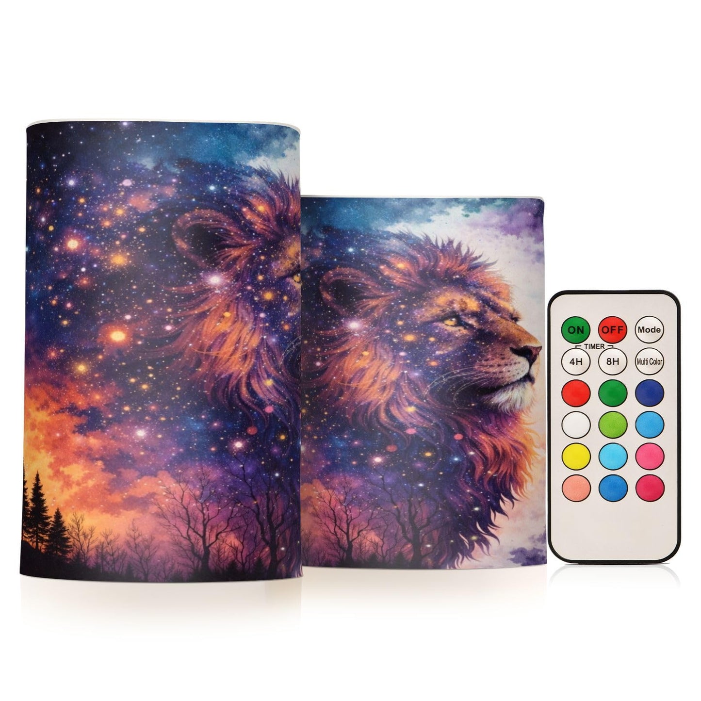 KGLDSNM Cool Galaxy Lion LED Flameless Flickering Candle with Remote Timer Battery Operated for Indoor Outdoor Party Holiday Home Decor 2 Pack