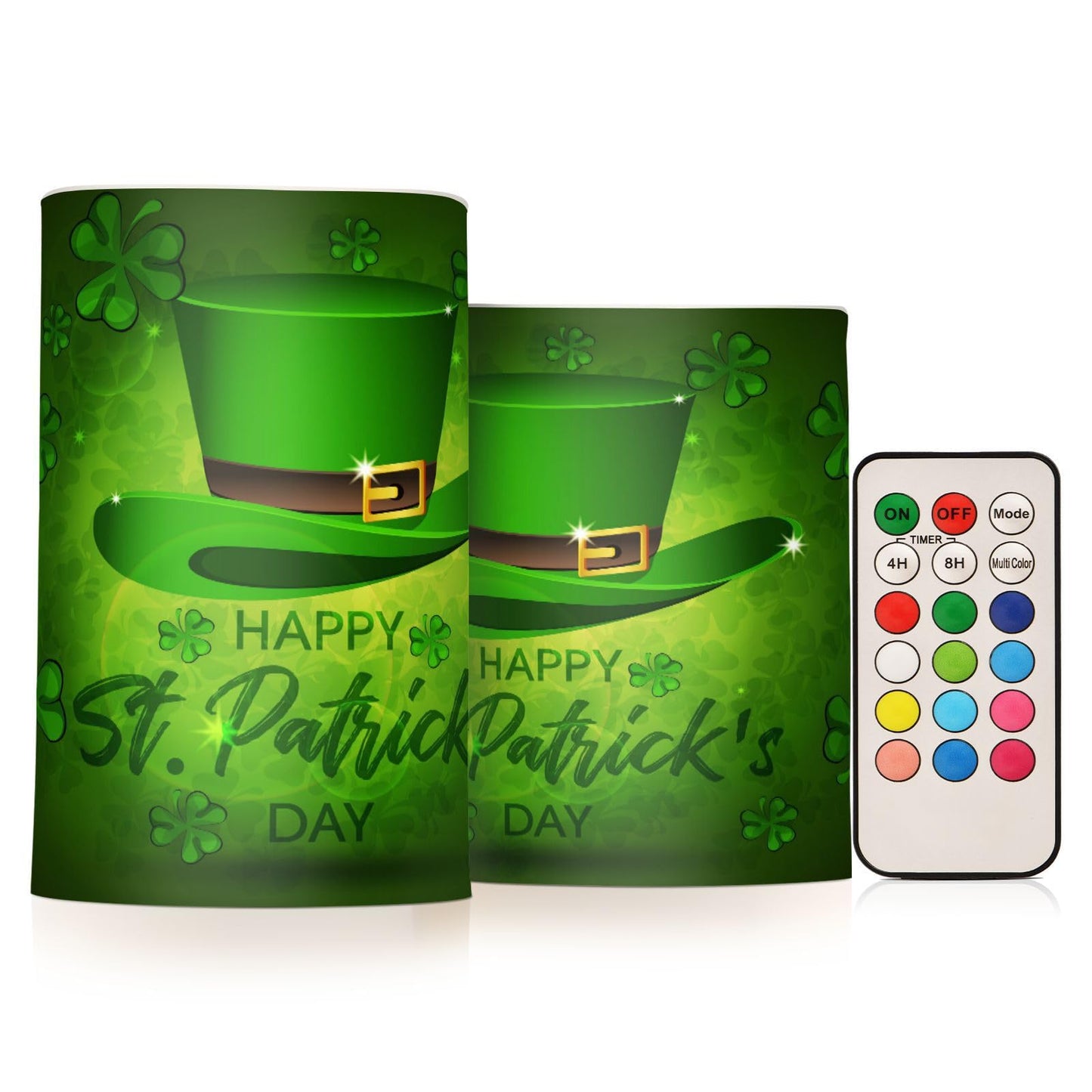 Eionryn Saint Patrick's Day Flameless Candles Leprechaun Hat Shamrock Clovers Battery Operated LED Candles with Remote Timer Electric Candles for Home Party Decor 2pcs