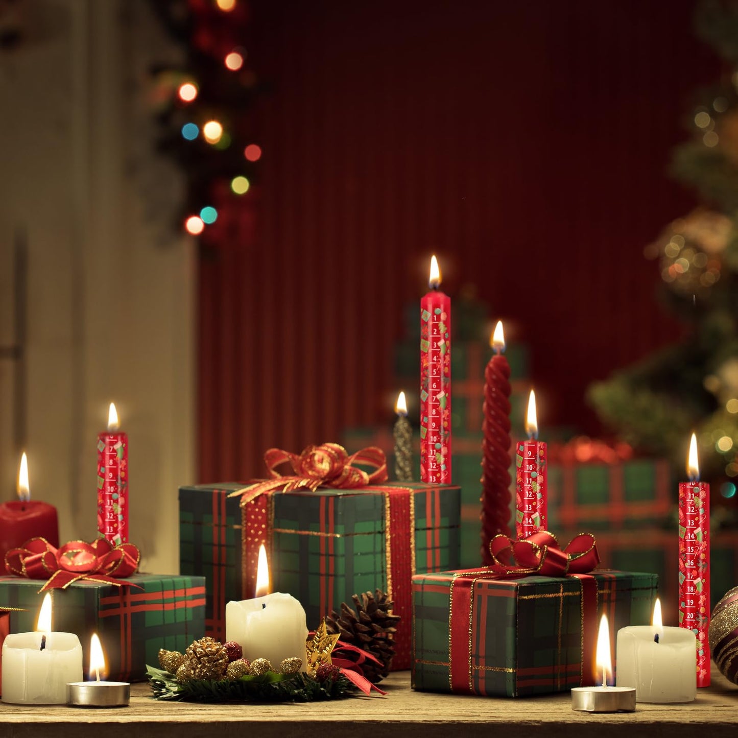 Nuanchu 4 Pcs Advent Festive Christmas Calendar Candle 24 Numbers Countdown to Christmas Red Advent Candle for Xmas Gifts(Classic)
