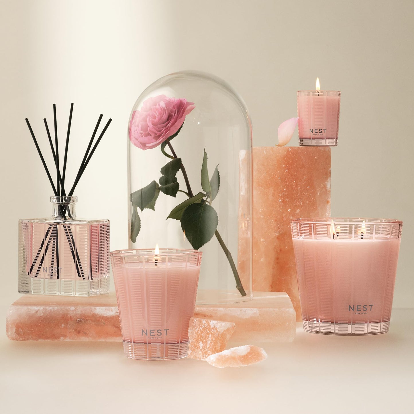 NEST New York Scented 3-Wick Candle, Himalayan Salt & Rosewater - 21.2 oz - Up to 100-Hour Burn Time - Reusable Glass Vessel