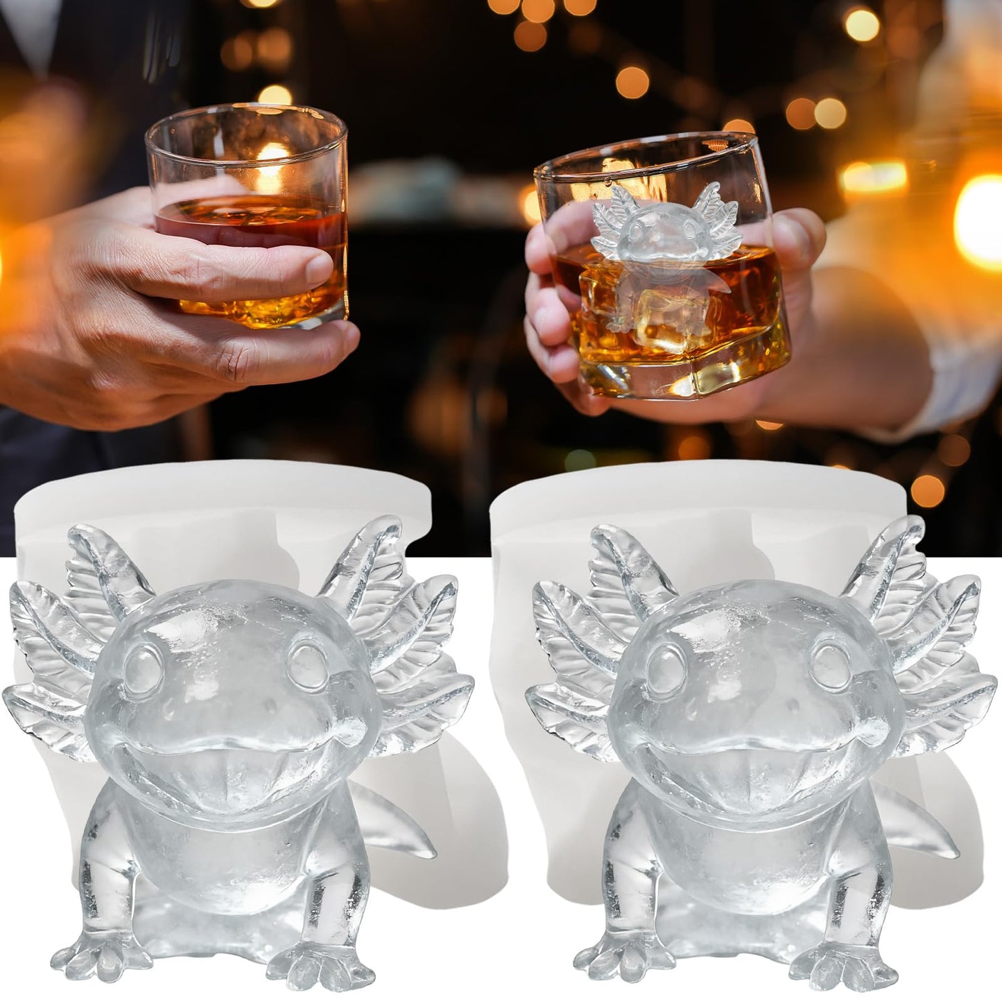 SIUPER 3D Axolotl Ice Cube Silicone Molds Tray for Whiskey, Cocktail, Drink, Bar; Rich Details. Fun Animal Mold for DIY Craft Taba Squishy Chocolate Soap Candle Resin Gift for Women Girls Boys; 2 Pack