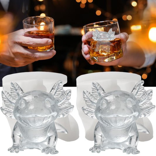 SIUPER 3D Axolotl Ice Cube Silicone Molds Tray for Whiskey, Cocktail, Drink, Bar; Rich Details. Fun Animal Mold for DIY Craft Taba Squishy Chocolate Soap Candle Resin Gift for Women Girls Boys; 2 Pack