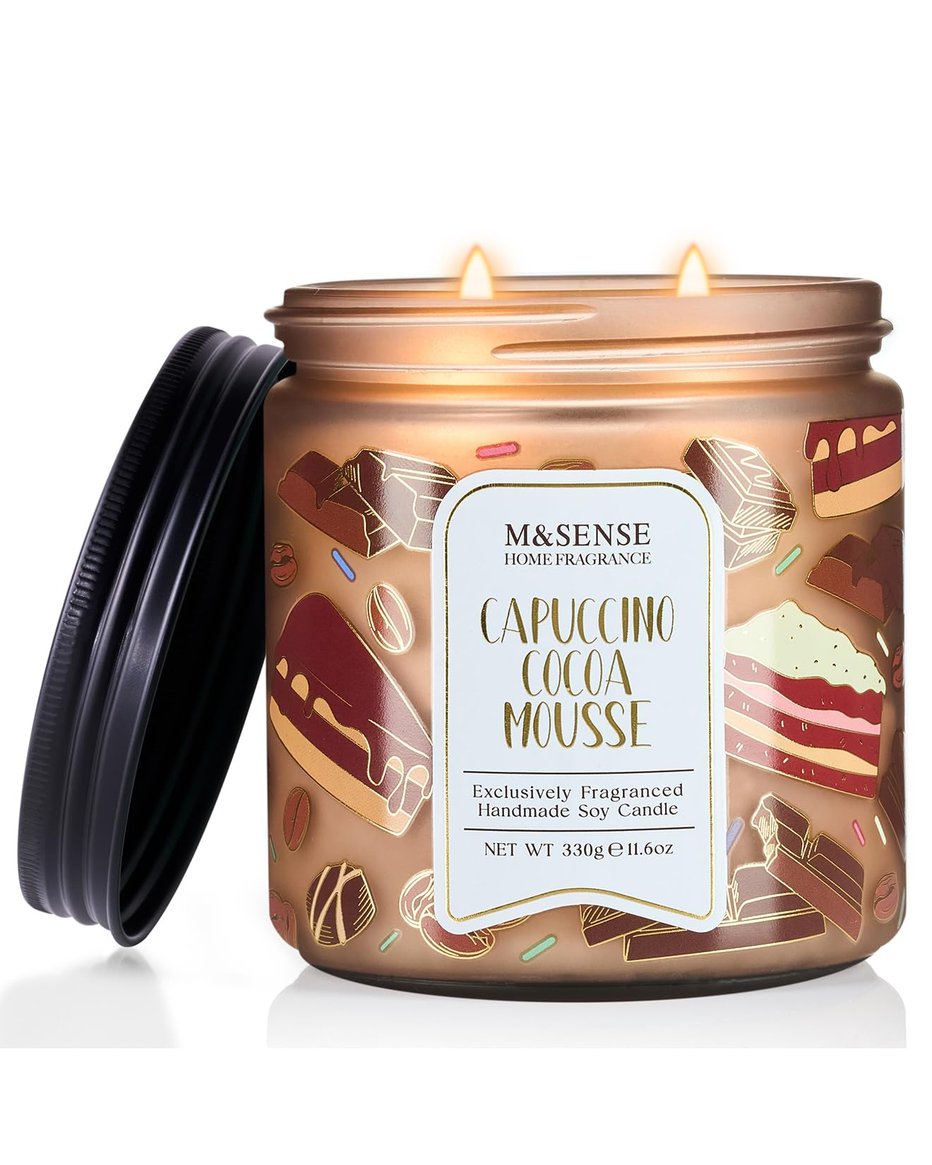 M&SENSE Coffee Candles Cappuccino Cocoa Scented, Soy Based Wax 11.6oz 70 Hours Non Toxic Slow Burn, Double Wick Highly Scented Chocolate Candles for Relaxation, Holiday Gifts for Coffee Lover