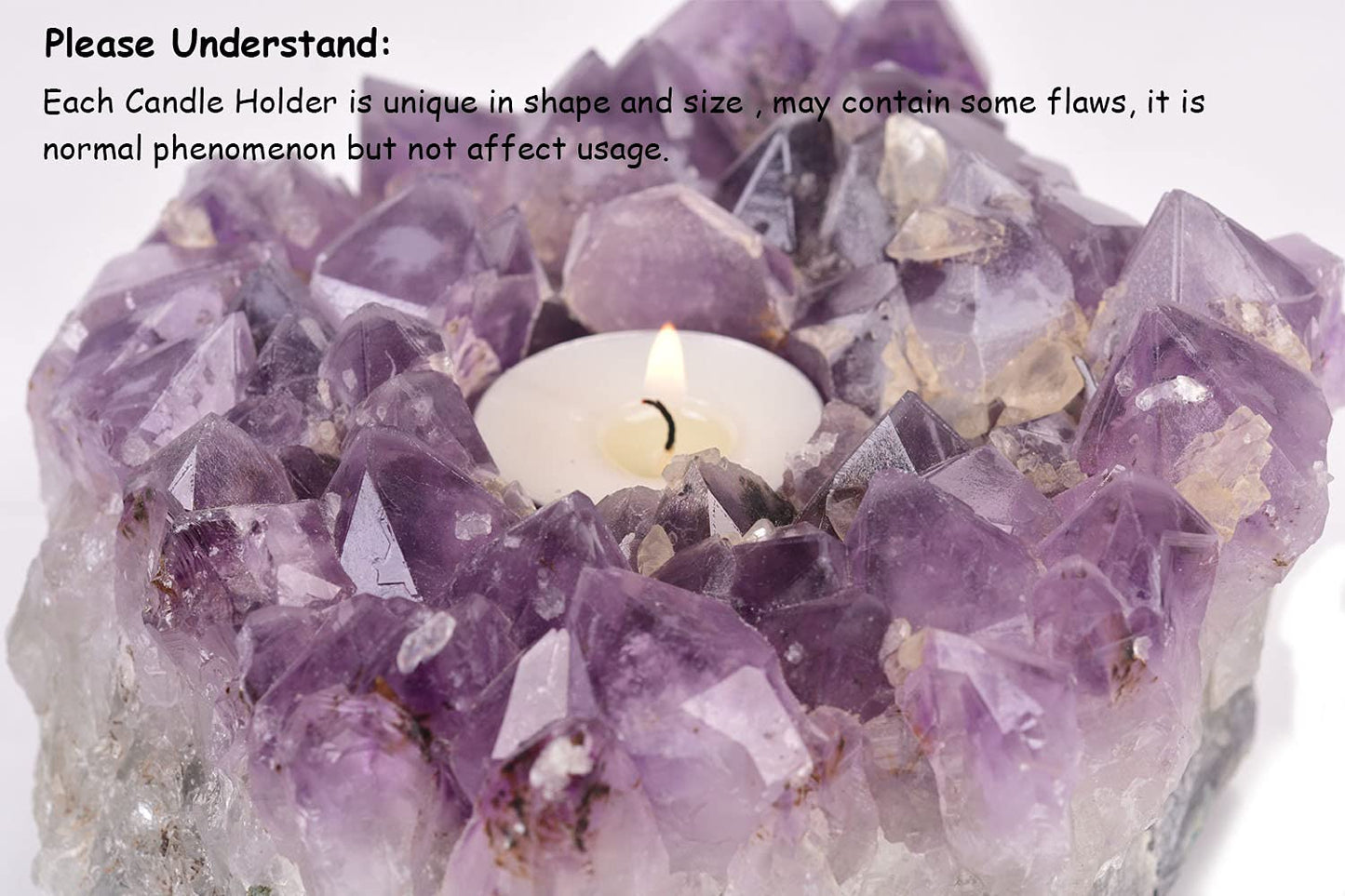 JIC Gem Natural Purple Amethyst Crystal Candle Holder Tealight Stand Home Decoration 4.5 Inch