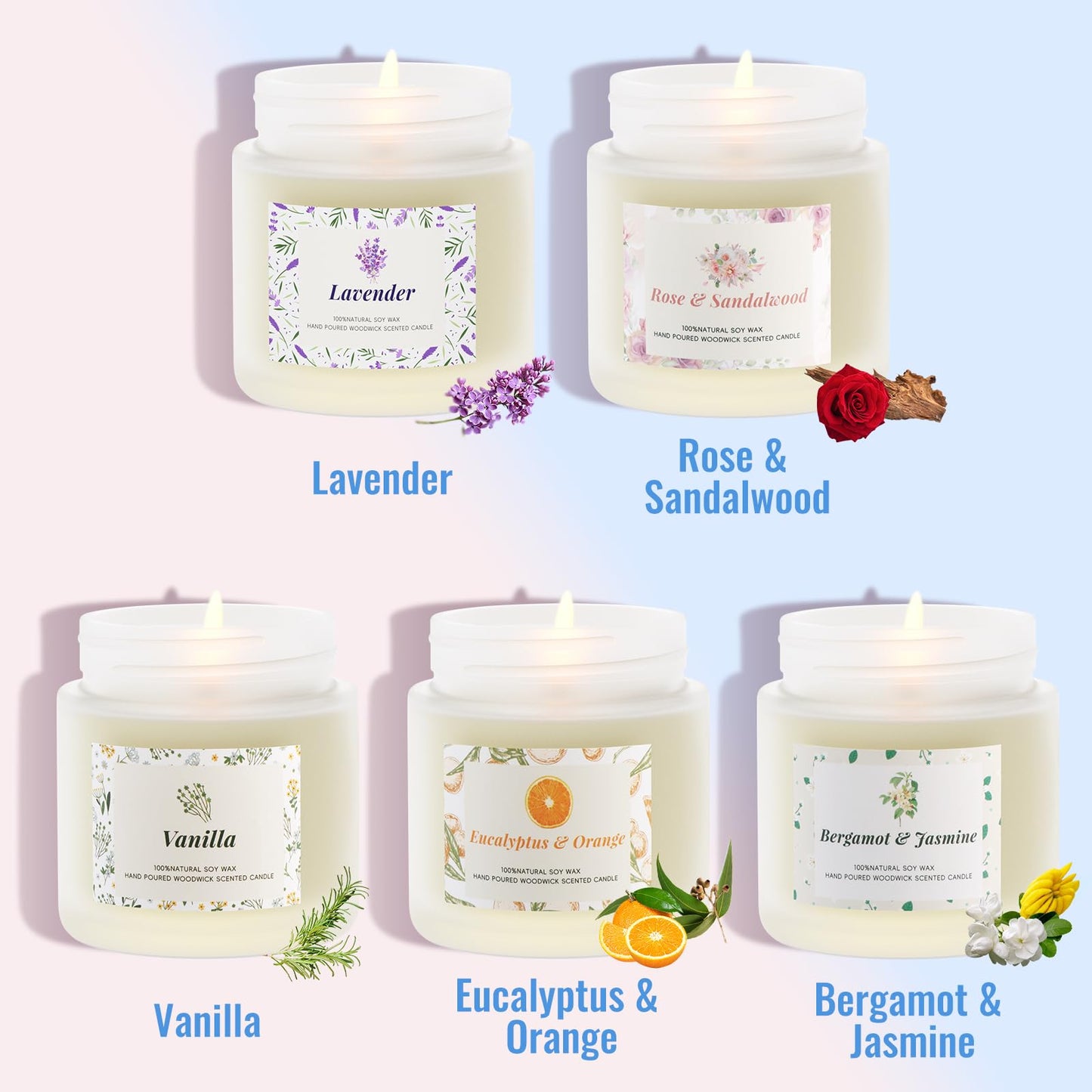 BlissfulOasis Scented Candles, Long-Lasting Candles for Home Scented, 5 Pack Candle Set, Candles for Women, Natural & Safe Ingredients, Candle Set for Birthday, Valentine's Day Scented Candles for Her