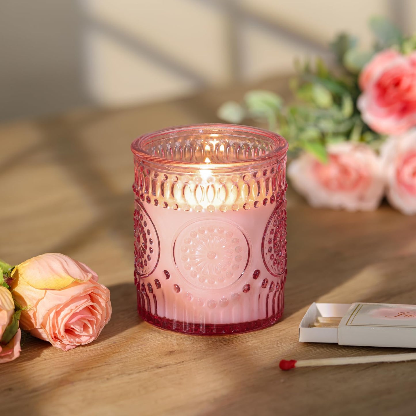 DARJEN Rose Scented Candles for Home- 5.3oz 35H Natural Soy Wax Aromatherapy Jar Candlet, Decorative Aesthetic Candles for Master Bedroom, Date Nights, Self-Care Sunday, Luxury Gift for Women