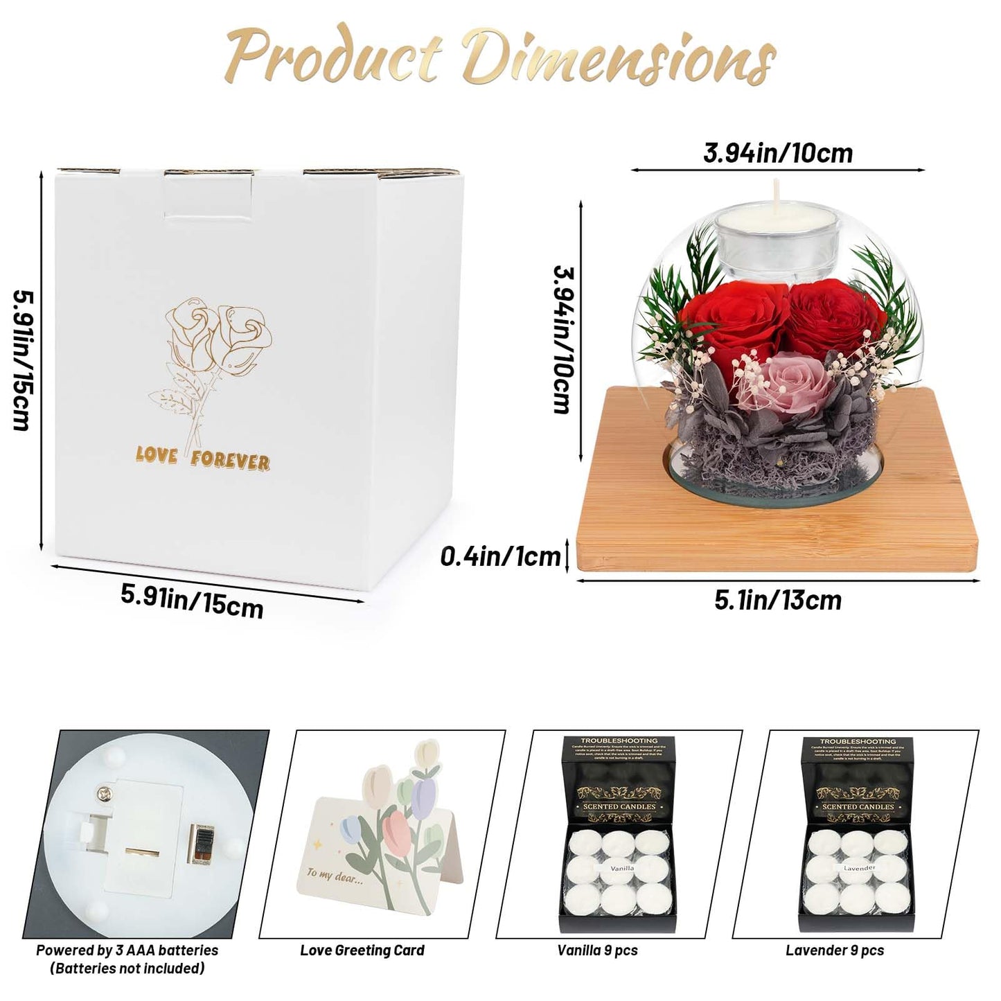 Preserved Champagne Real Rose in Glass with Scented Candles – Forever Flower Romantic Anniversary Christmas Birthday Valentines Mothers Day Gifts for Mom, Women, Wife, Girlfriend, Her, Grandma