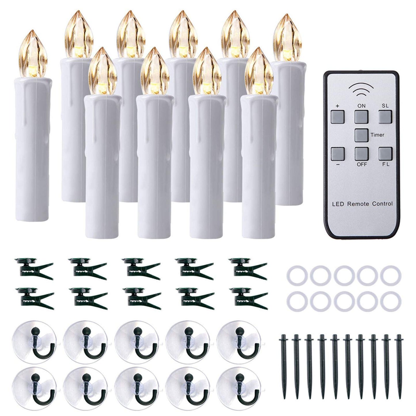 MIXALY 10 PCS Flameless Tapers - Battery Operated LED Window Candles with Remote Updated Timer Function - Christmas Candles Warm White - Perfect for Wedding/Party/Birthday Decor