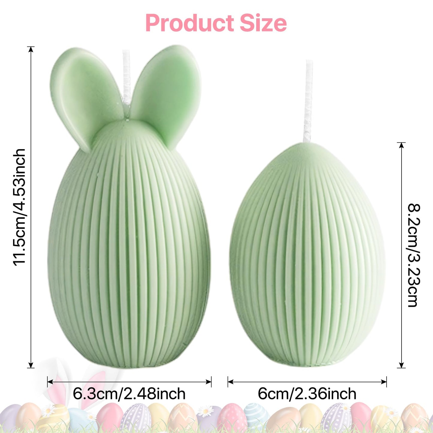 Fieldspark Easter Bunny Candles Green Set, 2.5'' x 4.5'' Flower & Fruit Scented Candles, Cute Rabbit Shaped Easter Gifts for Kids, Home Decor, Spring Celebration, 2 Pcs