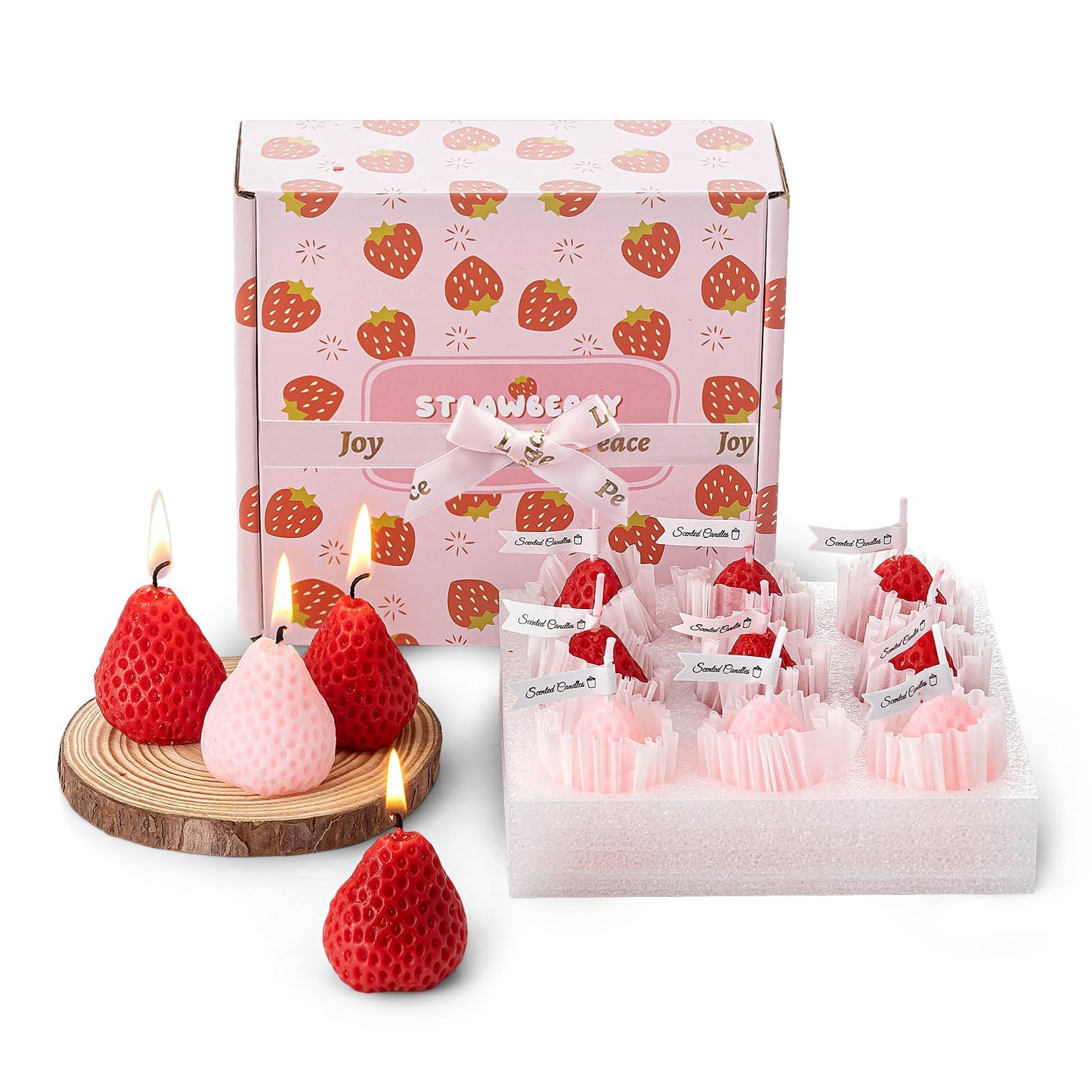 Strawberry Candle Gifts for Women 9pcs,Strawberry Decorative Soy Aromatherapy Candles for Home Scented Decoration, Cute Candle Set for Birthday Gifts Christmas Gift for Christian Friends