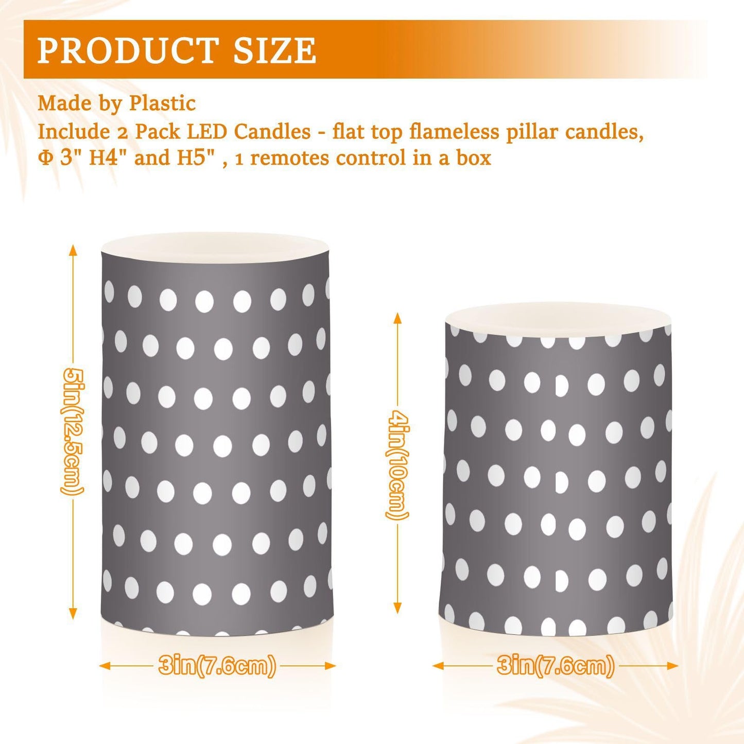 Kigai Flameless Candles, Polka Dots Grey White Flickering Flameless Candle Set of 2, LED Candles Battery Operated with 18-Key Remote for Wedding, Festival, Home Decor