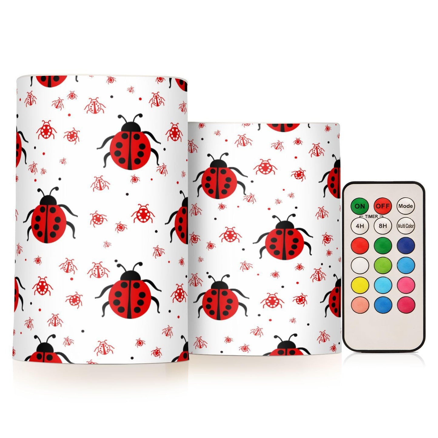 ALAZA Ladybugs Flickering Flameless Candles Battery Operated with Remote Timer,Tea Light Candles LED Pillar Votive Candles Set of 2 for Outdoor Indoor Decorations