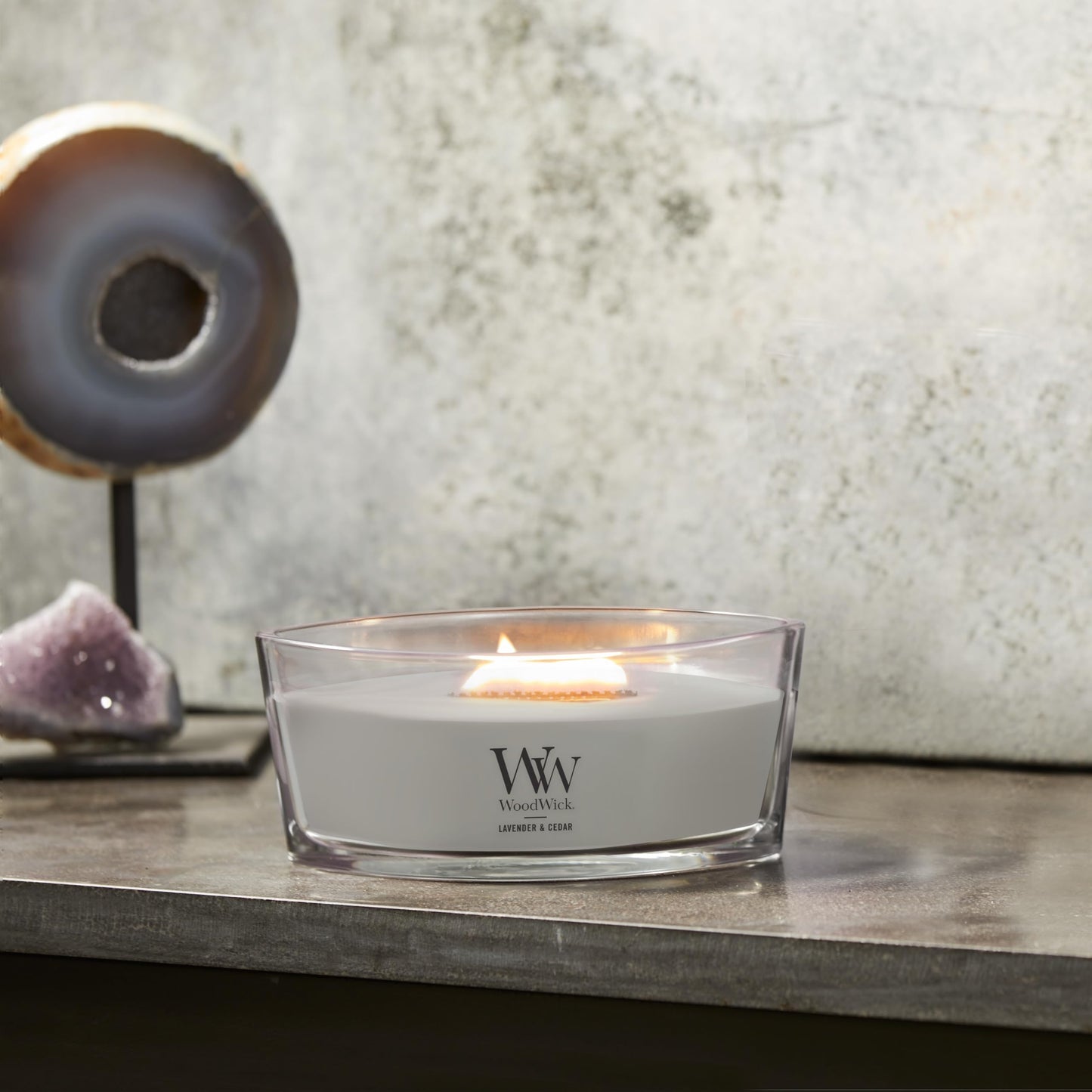 WoodWick Lavender & Cedar Holiday Candle Gifts for Women and Men, 16 oz Ellipse Candle with Crackling Wick