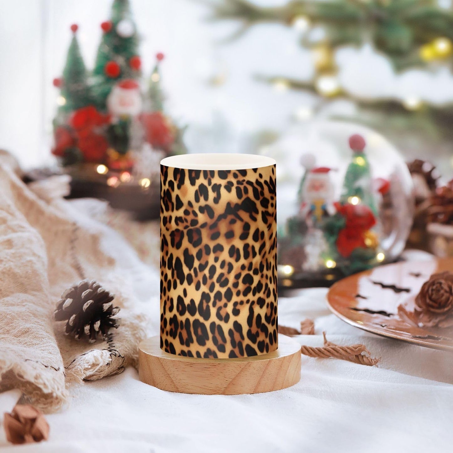 Qilmy Beautiful Leopard Print Flameless Candles 2PCS,Battery Operated LED Pillar Candles with Remote Control, Romantic Radiance Candles