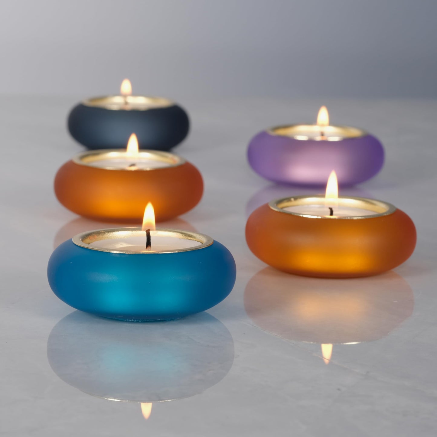 ICNBUYS Handmade Decorative Pebble Tealight Candle Holders Set of 2 - Handcrafted Home Decor Accent for Calming Earthy Aesthetic Peacock Blue Matte Finish Resin Diameter 2.6 inches