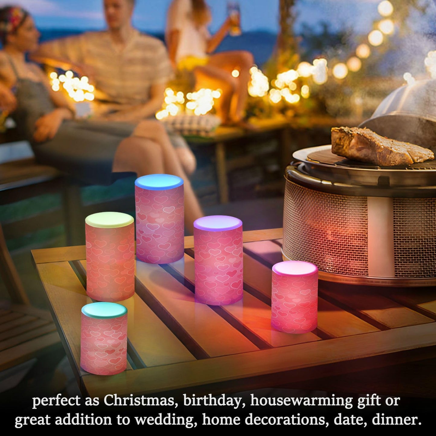 ALAZA Hearts Red Flickering Flameless Candles Battery Operated with Remote Timer,Tea Light Candles LED Pillar Votive Candles Set of 2 for Outdoor Indoor Decorations