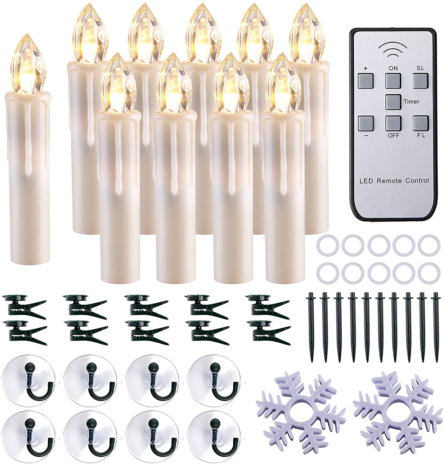 MIXALY 10 PCS LED Window Candles - Battery Operated Flameless Taper with Remote Updated Timer Function - Christmas Candles Warm White - Perfect for Wedding/Party/Birthday Decoration