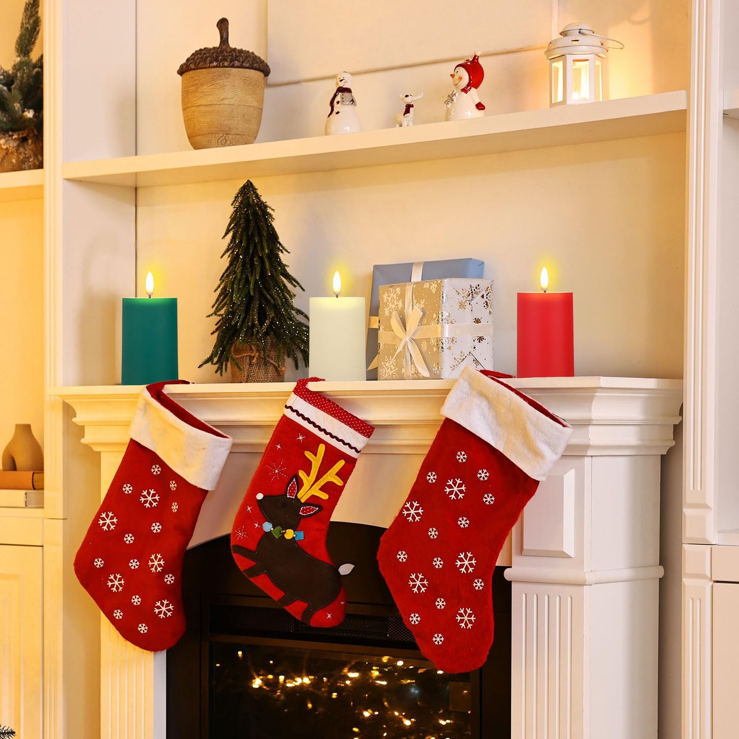 Tuanse 6 Pcs LED Flameless Candles 4.3" Battery Operated LED Lights Electric Decorative Pillar Candle for Wedding Party Decorations Room Dinner Decor Gifts(Green, Red, Ivory)