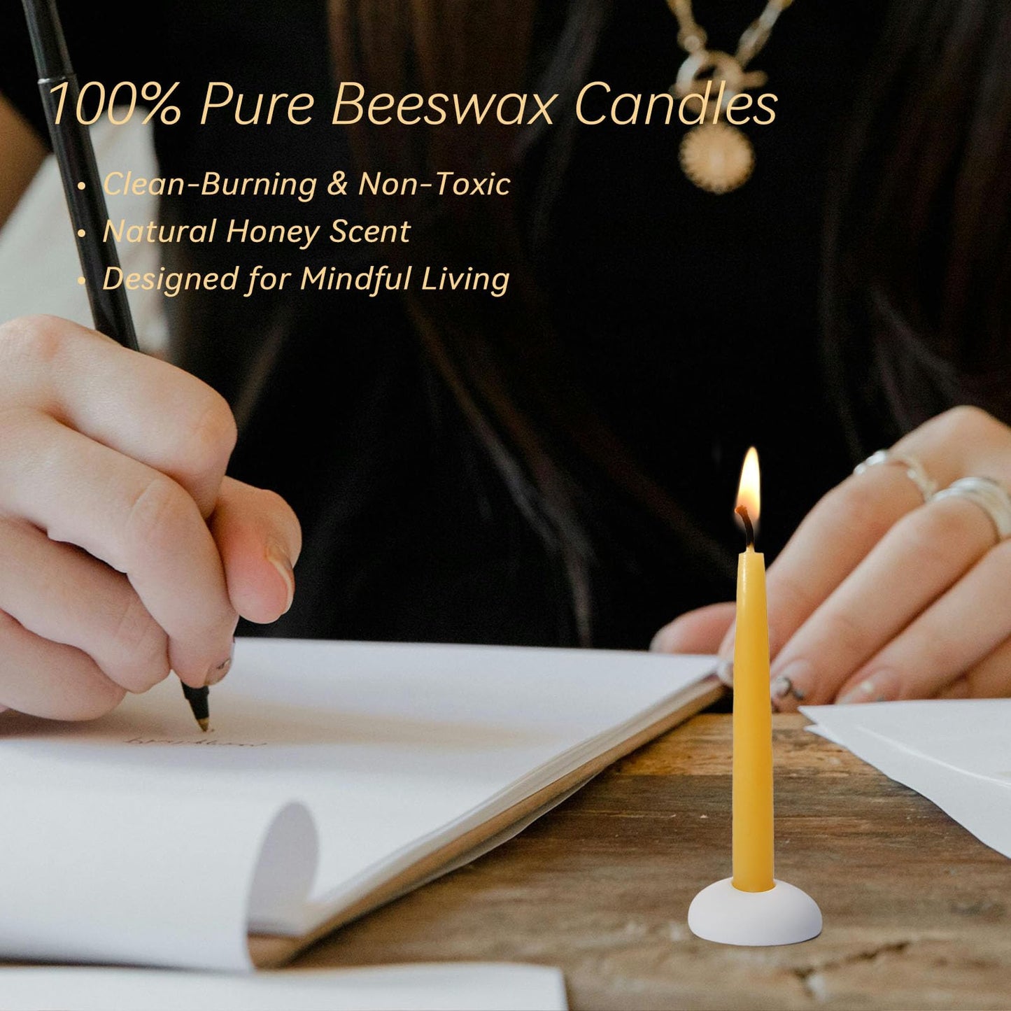20 Minute 100% Pure Beeswax Candles, Mini Mindful Meditation Taper Candles, Smokeless & Dripless with Holder for Yoga, Prayer, Relaxation (Yellow,24 Pack)