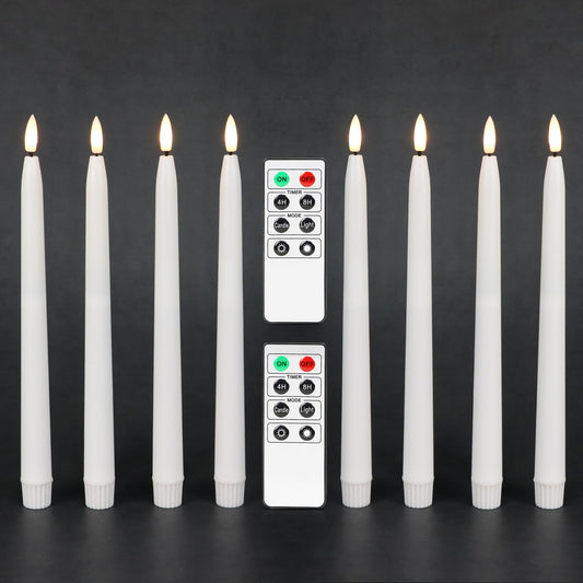 Fanna Flameless Taper Candles with Timer, Battery Operated Led Candle Sticks Real Wax Finished, 2 Remotes and Batteries Included - H 11" Set of 8 (White)