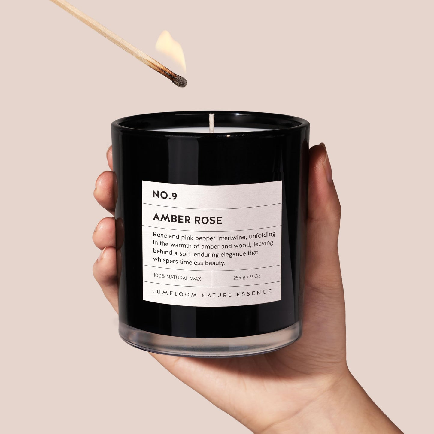 LUMELOOM Amber & Rose Luxury Scented Candles, 9oz Soy Wax Candles for Home Scented, Rose, Wood, Amber Scent, Long Burning Time, Gifts for Women, Friends, Men, Sister, Mom, Teacher