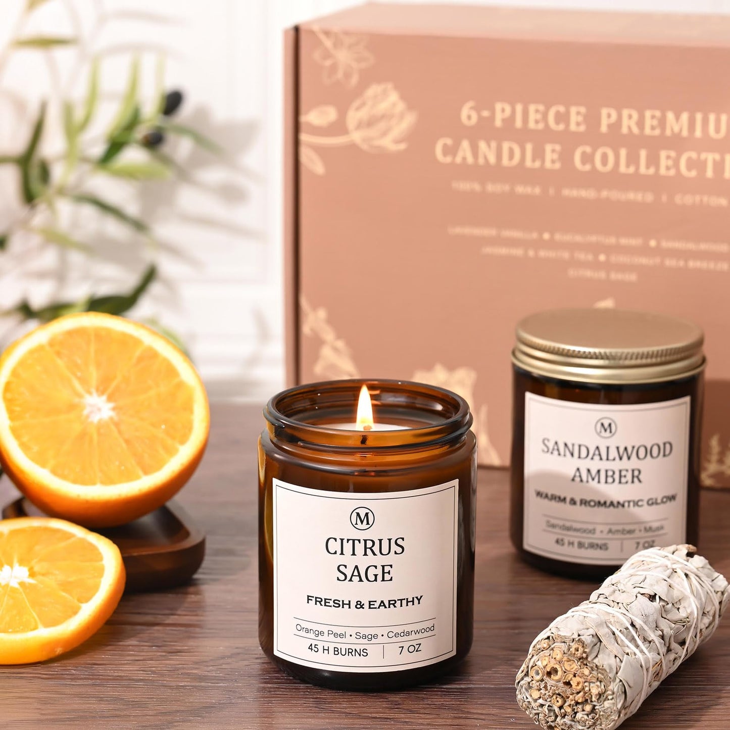6-Pack Scented Soy Candle Set – Lavender Vanilla, Eucalyptus, Sandalwood, Jasmine & White Tea, Coconut, Sage | Natural Long Lasting Aromatherapy Candles for Home, Relaxation & Birthday Gifts