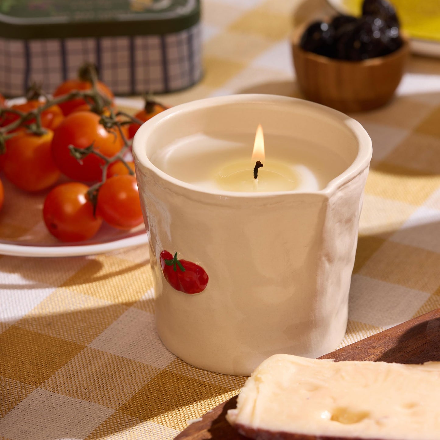Paddywax Bistro Hand Painted Scented Candle in Ceramic Reusable Food-Safe Jar with Gift Box, Soy Candle with Approx. 56 Hour Burn Time, Heirloom Tomato, 8 oz