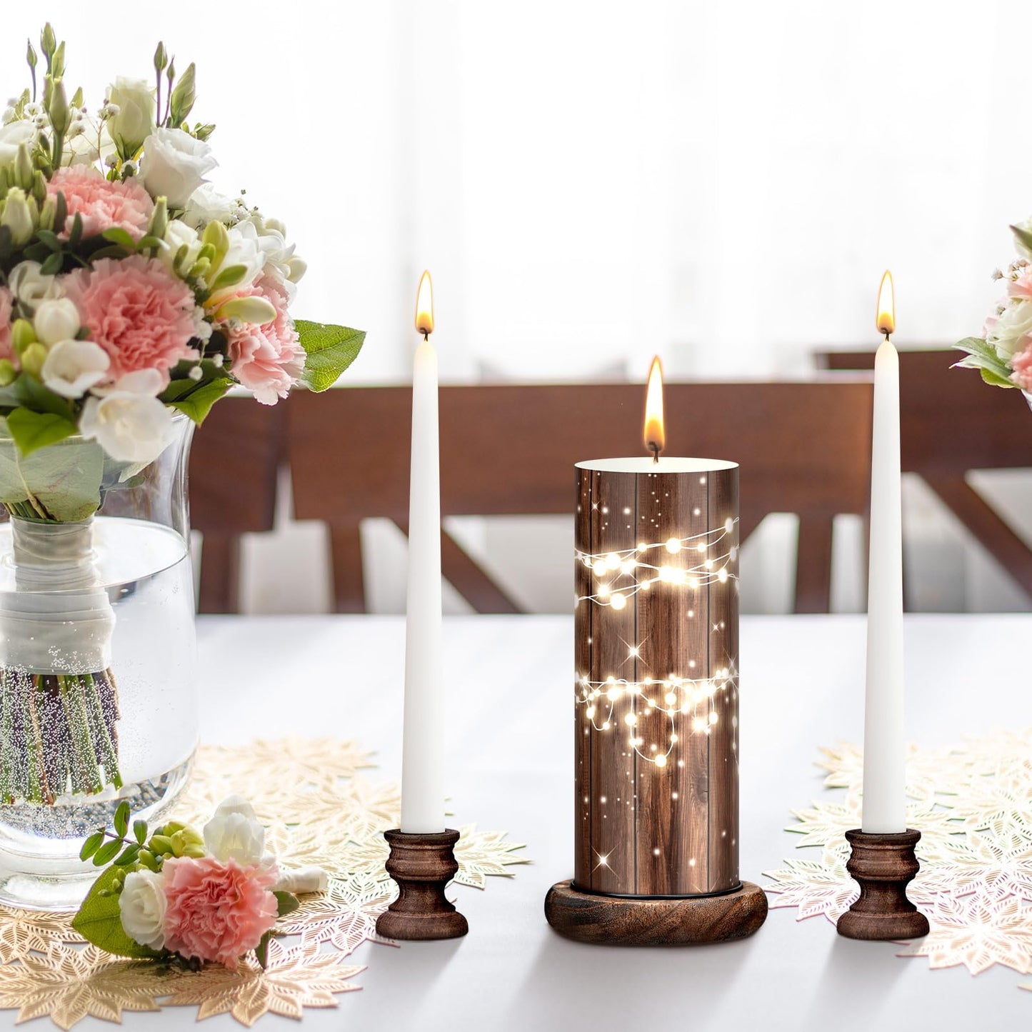 Irenare Unity Candles with Holder for Wedding Ceremony Wedding Decortions Accessories Glass Candle Holder Pillar Candle for Formal Events Church(Wood)